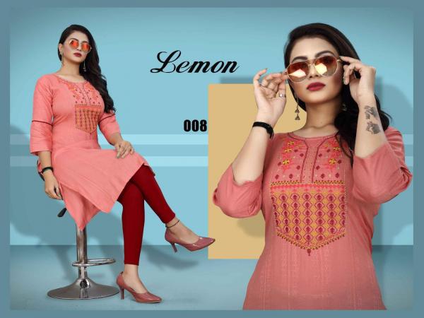 Trendy Lemon Rayon Designer Kurti Collection